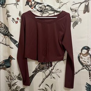 HALARA Wine Long Sleeve crisscross tie Crop Top NWOT